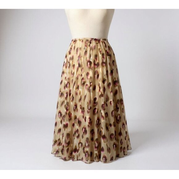 Jones New York Collection Silk Blend Midi Skirt Size 14 Brown Pink Abstract - Picture 2 of 13